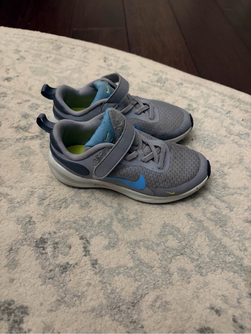 Nike Kids Gray and Light Blue Velcro Athletic Sneakers